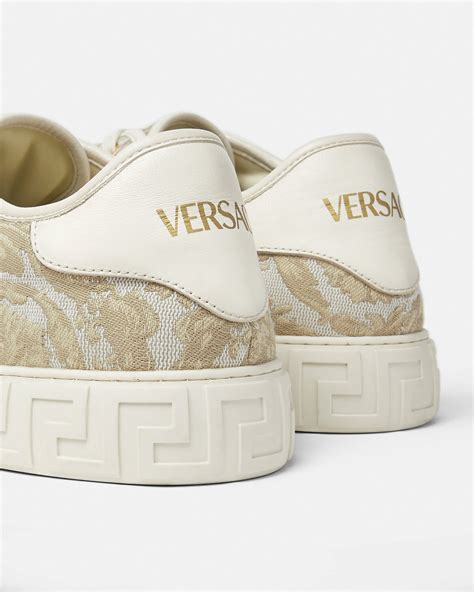 scarpe versace collection mocassino beige intrecciato|versace sea greca sneakers.